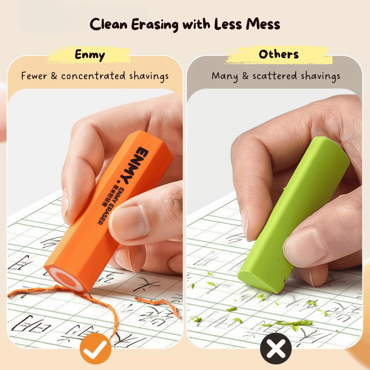 ENMY Soft Hexagonal Eraser for Students 6PCS/Set Aesthetic Portable Rubber